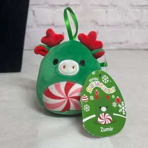 Squishmallow “Zumir” 4inch Festive Green Reindeer with Red Antlers NWT